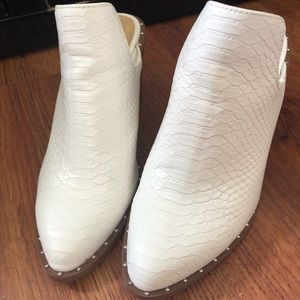 White Faux Snake Skin Backless Cowgirl Boots